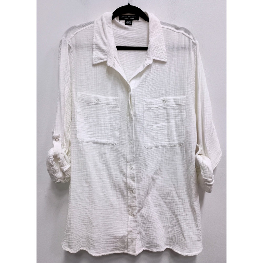 Social Standard by Sanctuary Button Up Shirt Women XXL White Gauze Utility